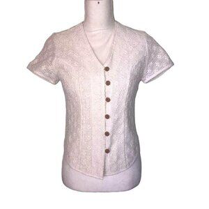 Cuco Mexico Top Size 2 Womens Vintage White Cotton Crochet Wooden Buttons
